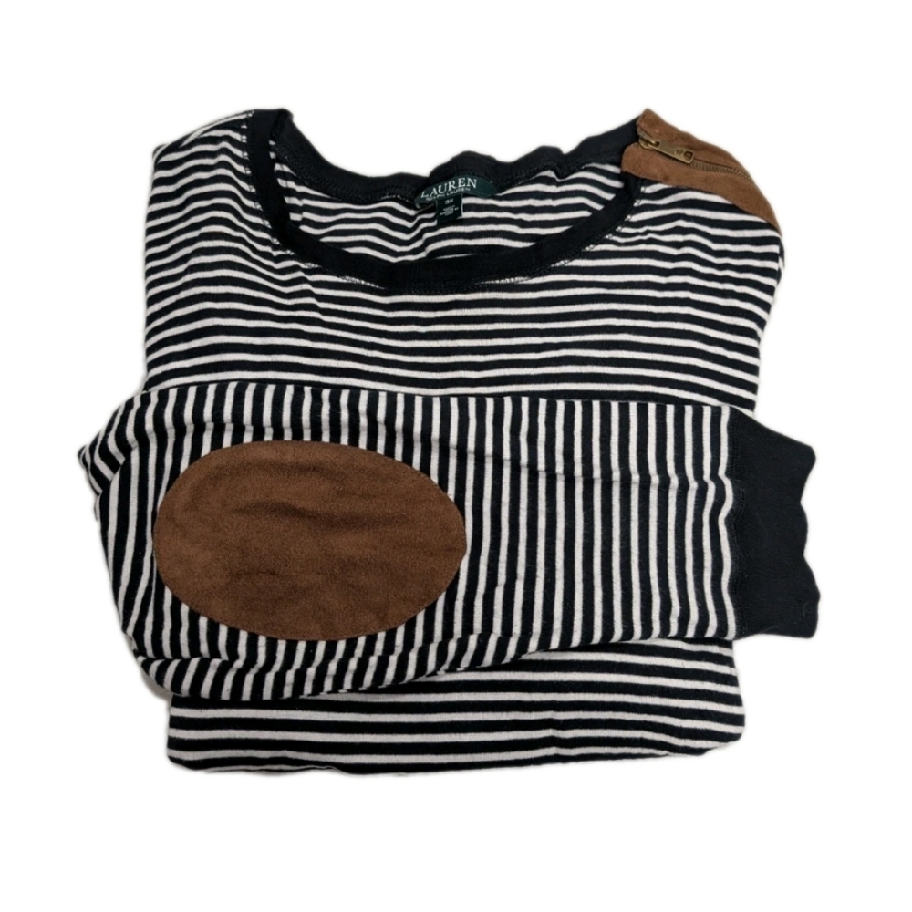 Lauren Ralph Lauren Elbow Patch Long Sleeve Tee T Shirt Top 3X Equestrian Preppy